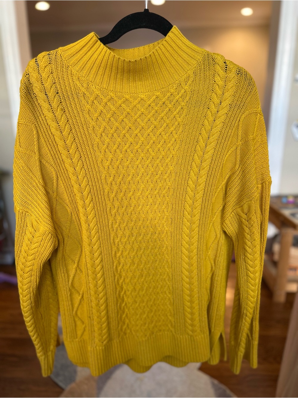J. Crew Bright Yellow Cable Knit Mock Neck Sweater